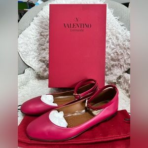 Valentino Garavani Pink Leather Ankle-Strap Ballet Flats